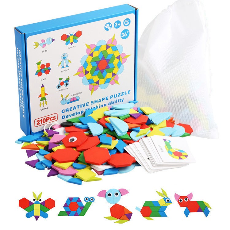 Wooden 180-Piece Creative Puzzle Toy Kidsren'S Early Education Puzzle Puzzle With Various Geometric Shapes And Interesting Tangram - Image 1